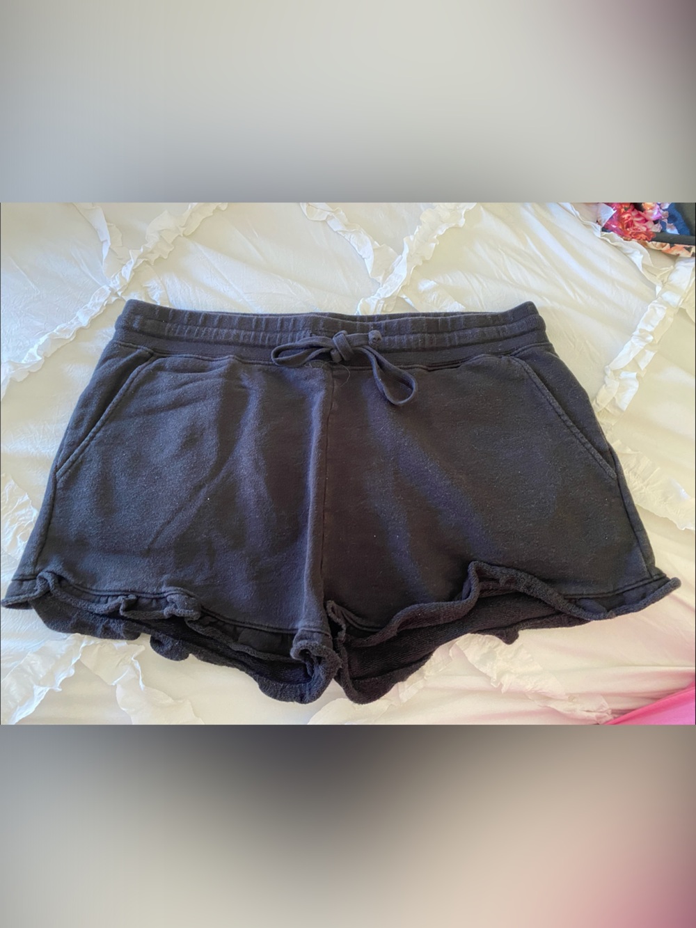 Rebecca Minkoff Black Ruffle Hem Athletic Drawstring Shorts
